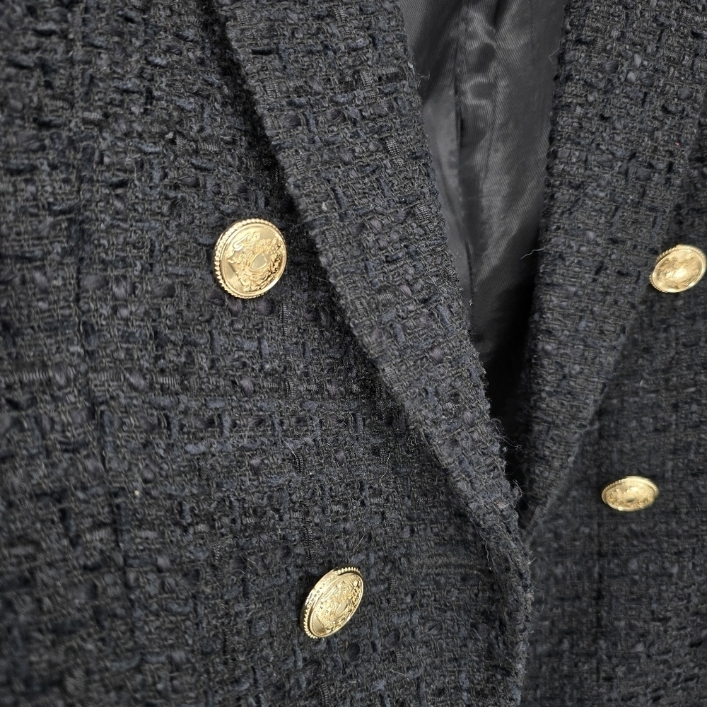 Zara black gold double breasted tweed blazer jacket classie size small - Picture 4 of 8